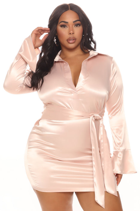 Step Up Satin Mini Dress - Pink ...